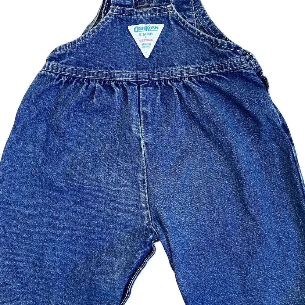 OshKosh Vintage 90s Bubble Leg Bib Style Denim Overalls USA Made Sz 12Mo